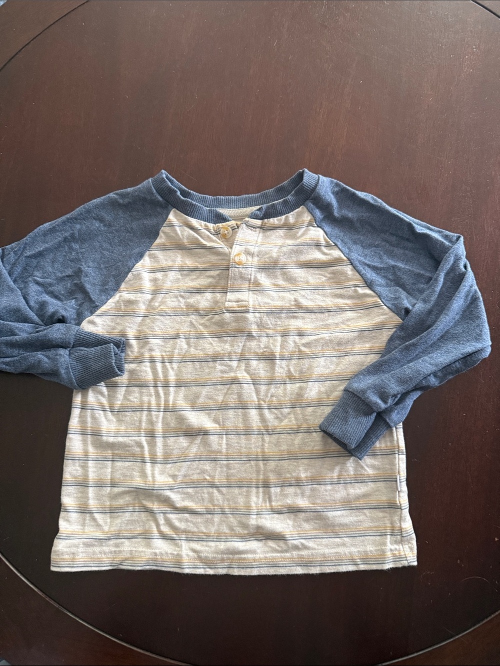 Little Sleepies Cream Striped Henley with Blue Raglan Sleeves